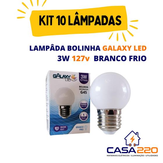 Imagem de Kit 10 Lâmpadas Led Bolinha Decorativa G45 3W 127V Branco Frio E27 Galaxy LED