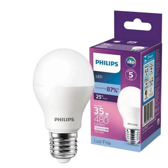 Imagem de Kit 10 Lampadas Led Bulbo Philips 4,5W 480Lm Bivolt