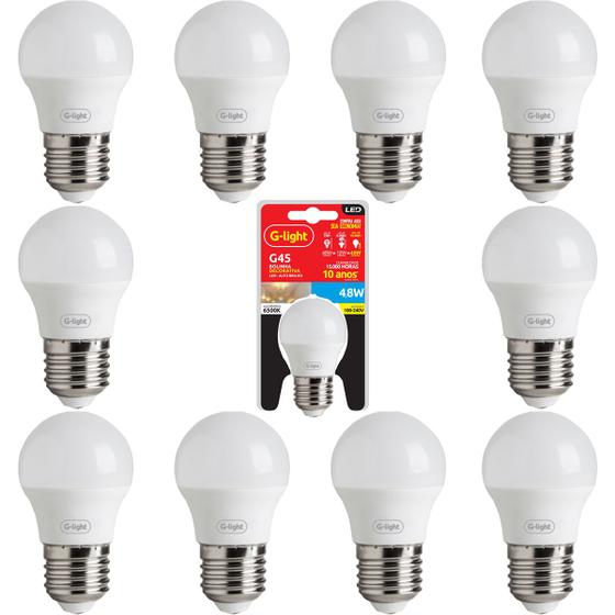 Imagem de Kit 10 Lâmpadas LED ENCE G45 Leitoso 4,8W 6500K Branco Frio  G-light