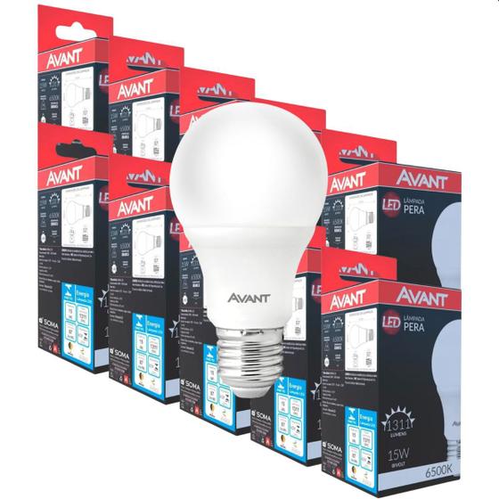 Imagem de Kit 10 Lâmpadas Led Pêra Bivolt 6500K 15W E-27 Avant