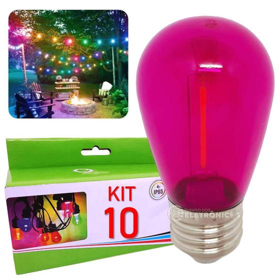 Imagem de Kit 10 Lâmpadas LED Pink Retrô 1w S14 110v Inquebrável e Impermeável 61462PI