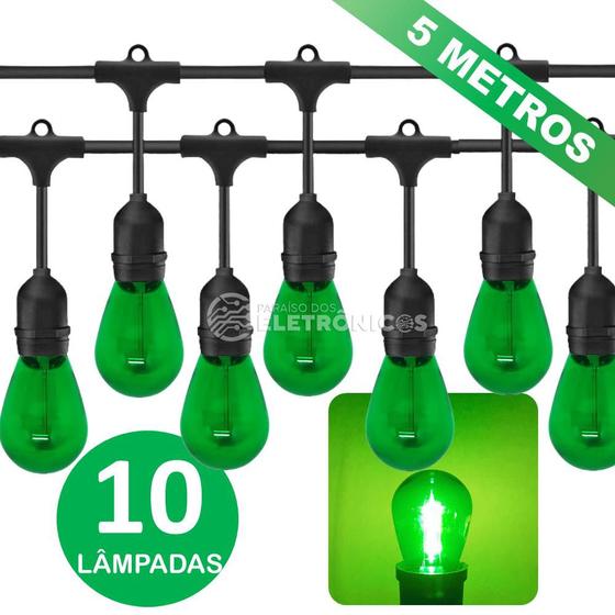 Imagem de Kit 10 Lâmpadas Led Retrô Verde + 1 Varal 5mts Criativa E Encantadora KIT030