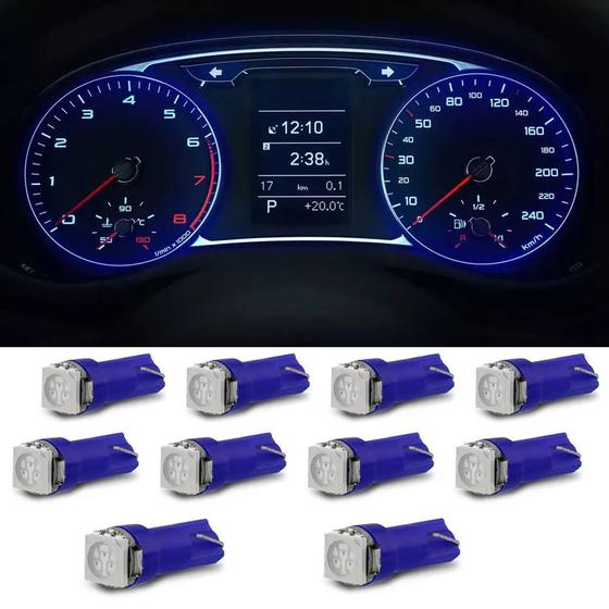 Kit 10 Lâmpadas LED T5 Pingo Esmagadinha 1SMD5050 1 LED 12V 0,2W Tonalidade Azul Aplicação Painel Menor preço em Kit 10 Lâmpadas LED T5 Pingo Esmagadinha 1SMD5050 1 LED 12V 0,2W Tonalidade Azul Aplicação Painel