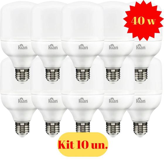 Imagem de Kit 10 Lâmpadas Super Led Bulbo 40w Bivolt Branca E27 6500k