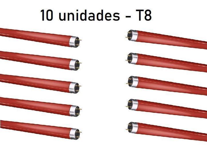 Imagem de Kit 10 Lâmpadas Tubular Vermelha 20W T8 60Cm Fluorescente