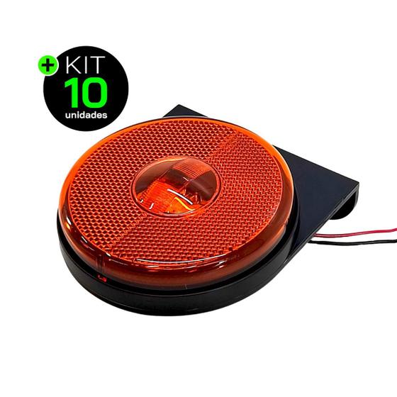 Imagem de Kit 10 Lanternas Lateral Carreta LED Âmbar Laranja 85mm com Suporte com Fio 12V 24V