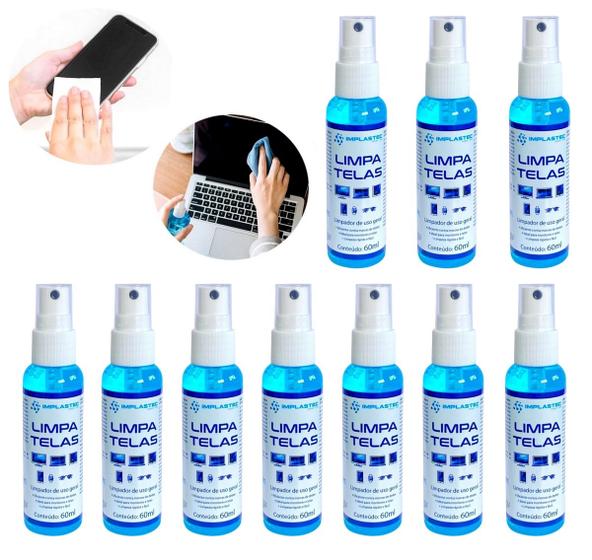 Imagem de Kit 10 Limpa Tela Implastec 60ml Clean Tv Led Lcd Monitor Celular Notebook Smartwatch