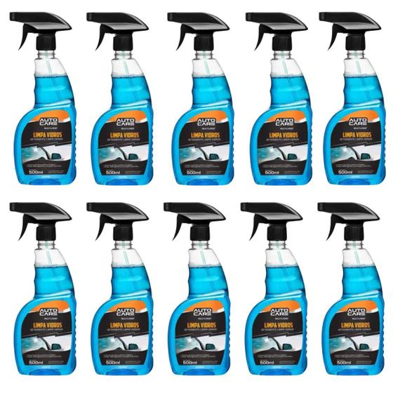 Imagem de Kit 10 Limpa Vidros Autocare 500ml  com Borrifador Limpa Remove Gordura Multilaser - AU446