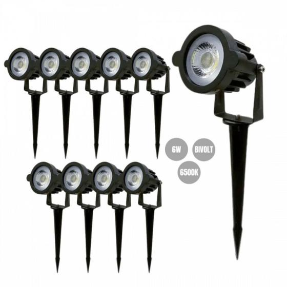 Imagem de Kit 10 luminaria espeto jardim preto 6w 6500k prova dagua