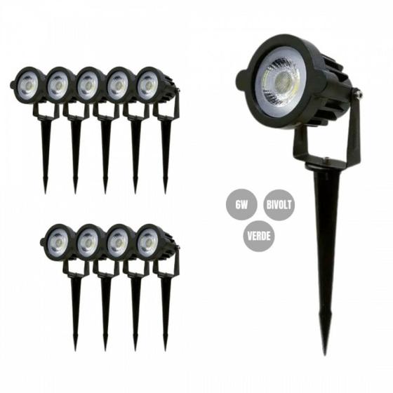 Imagem de Kit 10 luminaria espeto jardim preto 6w verde prova dagua