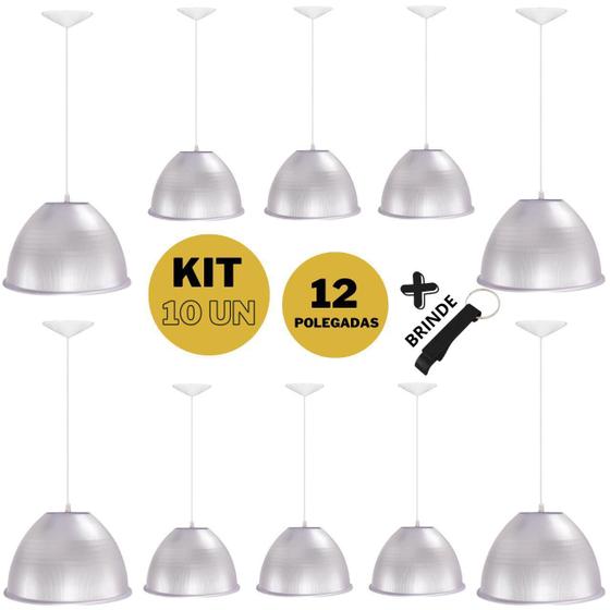 Kit 10 Luminária Pendente Galpão Industrial Sala Pavilhão Prismática 12