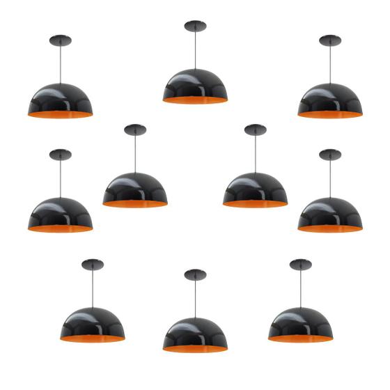 Imagem de Kit 10 Luminária Pendente Meia Lua 24cm Com Interior Laranja Fiação 110/220v