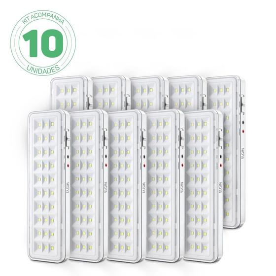 Imagem de Kit 10 Luminárias de emergência 30 Leds branca - Elgin