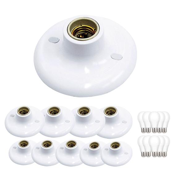 Imagem de Kit 10 Luminárias de Teto Plafon Taschibra Porcelana Redondo Com Lâmpadas