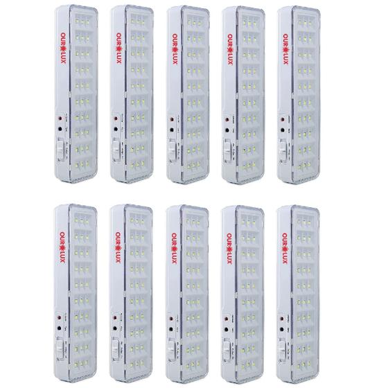 Kit 10 Luminárias Luz Emergência 30 Superleds Bivolt Ourolux Menor preço em Kit 10 Luminárias Luz Emergência 30 Superleds Bivolt Ourolux