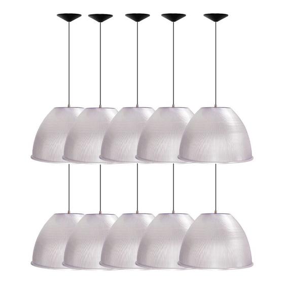 Imagem de Kit 10 Luminárias Para Galpão Industrial 16 Pol 40cm Cristal Cabo 1,1M