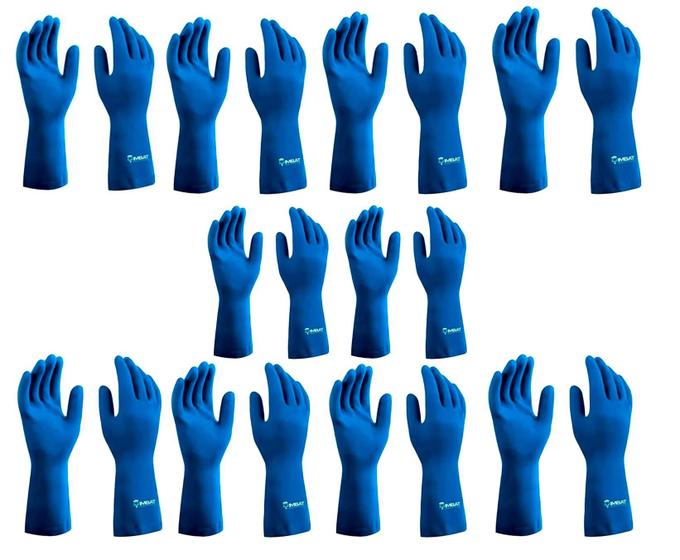 Imagem de Kit 10 Luvas De Látex Azul Com Forro Verniz Silver