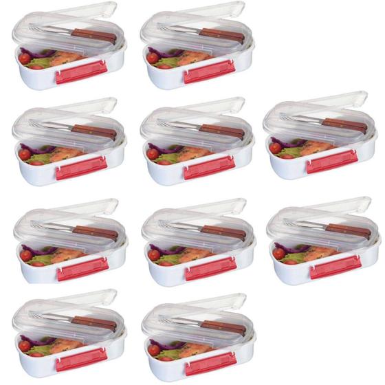 Imagem de Kit 10 Marmitas Prática 750 ML Com Porta Talheres 21x11x6 Cm
