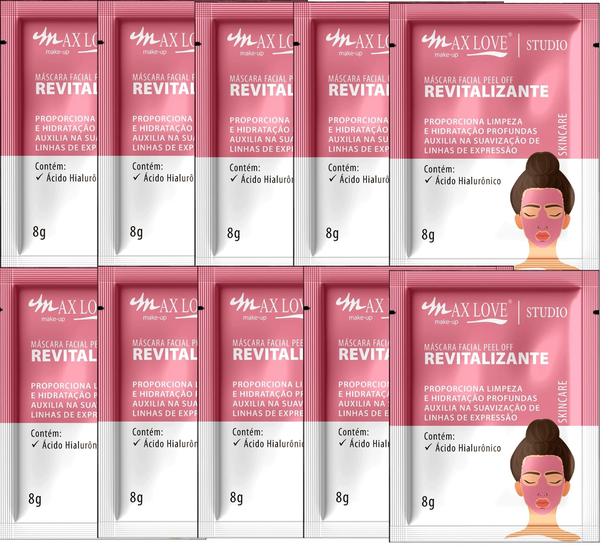 Imagem de Kit 10 Máscaras Faciais Peel Off Revitalizante 8g  Max Love