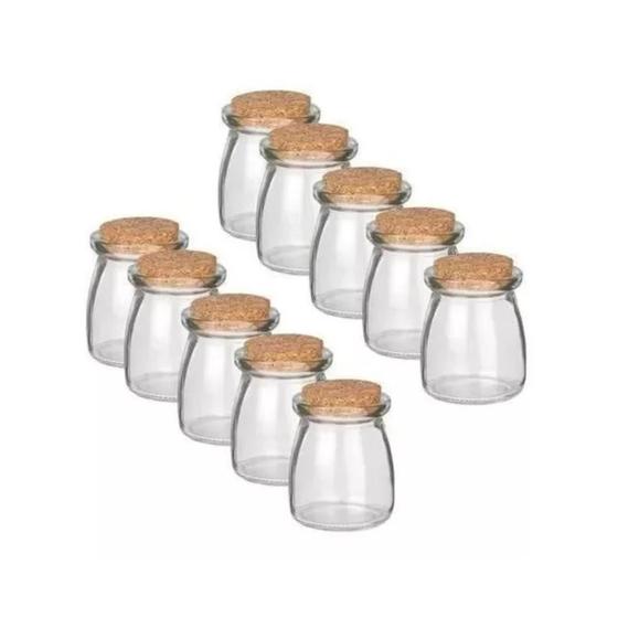 Imagem de Kit 10 Mini Potes De Vidro Mantimento Armazenamento Com Tampa Rolha 100ml
