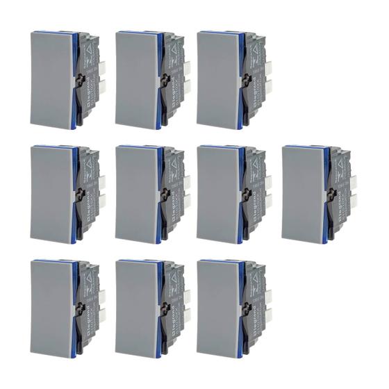 Imagem de Kit 10 Módulo Interruptor Simples Cinza PIAL Plus+ 611010CZ