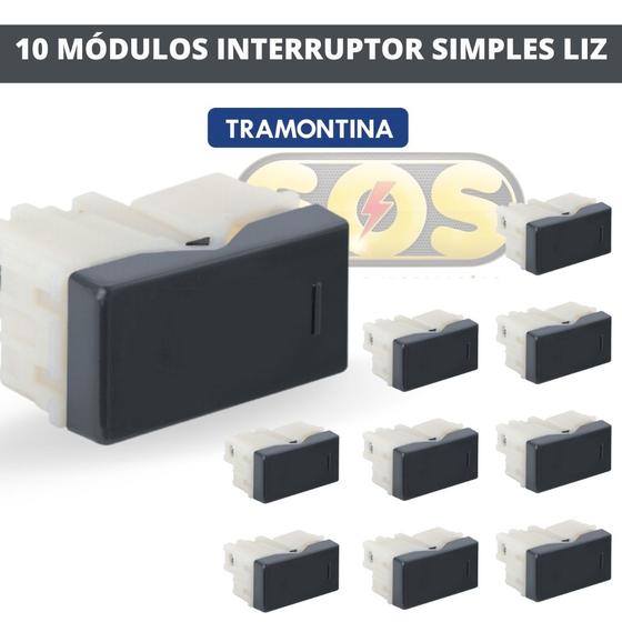 Imagem de Kit 10 módulos interruptor simples liz grafite tramontina