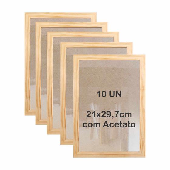 Kit 10 Molduras A4 21x29,7cm em Madeira de Pinus com MDF e Acetato Menor preço em Kit 10 Molduras A4 21x29,7cm em Madeira de Pinus com MDF e Acetato