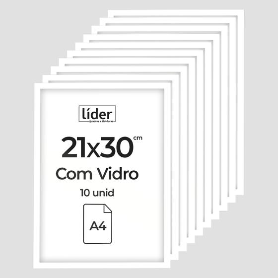 Imagem de Kit 10 Molduras Para Quadro Certificado Foto Diploma A4 21x30 cm Com Vidro Atacado