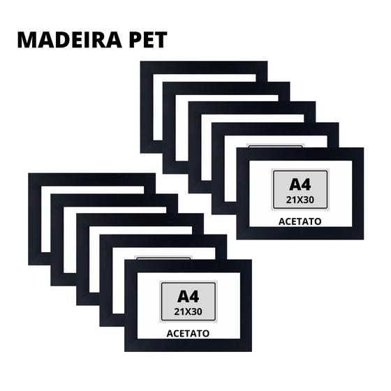 Kit 10 Molduras PET A4 21x30, Certificado Diploma C/Acetato - Preto Menor preço em Kit 10 Molduras PET A4 21x30, Certificado Diploma C/Acetato - Preto