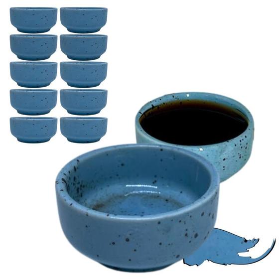 Imagem de Kit 10 Molheiras Porta Shoyu 60ml Nozoki Porcelana Azul Mesclado