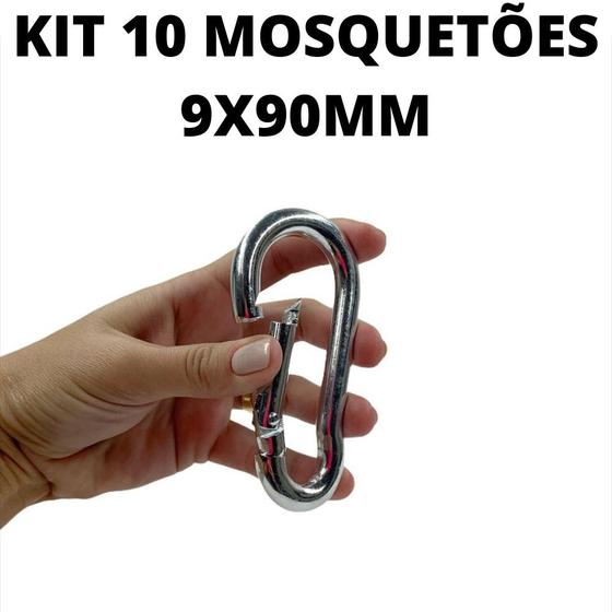 Imagem de Kit 10 Mosquetão Resistente Trava Simples Galvanizado Esporte/Trabalho 9x90mm 250kg