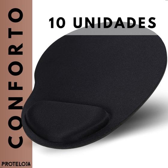 Imagem de Kit 10 Mouse Pad Gamer Ergonomico Preto Com Apoio de Pulso Confortavel Para Escritorio Home Office Gamer - Proteloja