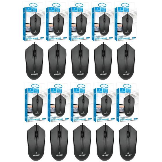 Imagem de Kit 10 Mouse Usb Optico 1600dpi 3 Botões Pc Notebook Preço de Atacado Revenda
