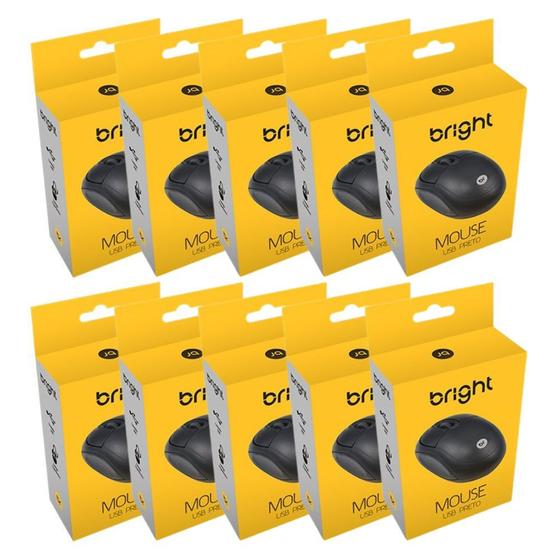 Imagem de Kit 10 mouses optico usb preto bright 0106