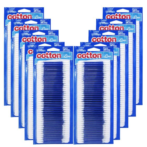 Imagem de Kit 10 Pacotes De Hastes Flexíveis Cotton Line 1200 Unidades Cotonete Com Pontas Algodão Natural Antigerme