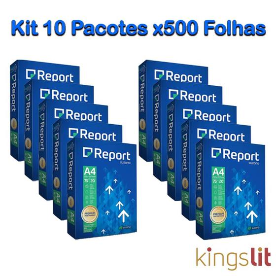 Kit 10 Pacotes Papel Sulfite Report Premium A4 Branco - 500 Folhas 75g/m² Menor preço em Kit 10 Pacotes Papel Sulfite Report Premium A4 Branco - 500 Folhas 75g/m²