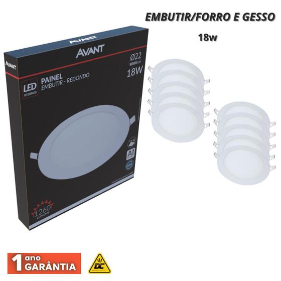 Imagem de Kit 10 Paineis Led Aluminio Embutir Redondo 18w Avant Bivolt