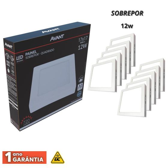 Imagem de Kit 10 painel led aluminio sobrepor quadrado 12w avant