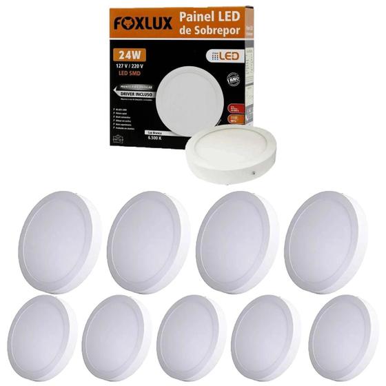 Imagem de Kit 10 Painel Led Redondo Sobrepor 24W 6500K Bivolt Foxlux