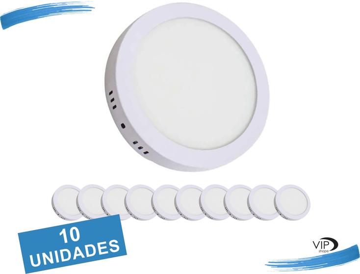 Kit 10 Painel Plafon Luminária 12w Led Redondo Sobrepor Branco Frio