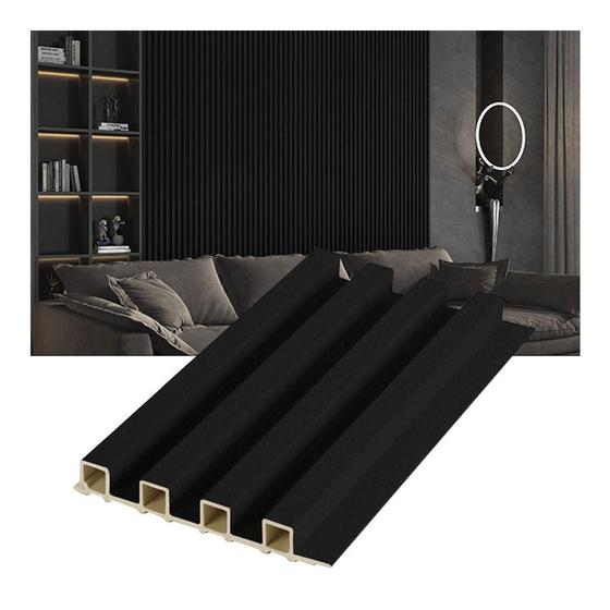 Imagem de Kit 10 Painel Ripado Prime Madeira PVC Preto Fosco 2,9mX16cm