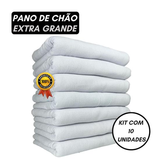 Imagem de Kit 10 Pano De Chão Alvejado Branco Grosso 96Gr - Tam 70X45