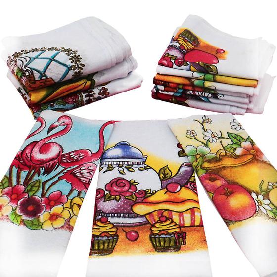 Kit 10 Panos de Prato 40 x 62 cm Estampados com Bainha no Atacado 100% Algodão Menor preço em Kit 10 Panos de Prato 40 x 62 cm Estampados com Bainha no Atacado 100% Algodão