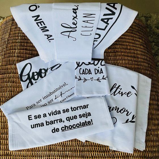 Imagem de Kit 10 Panos de Prato Brancos com Frases Mesclados