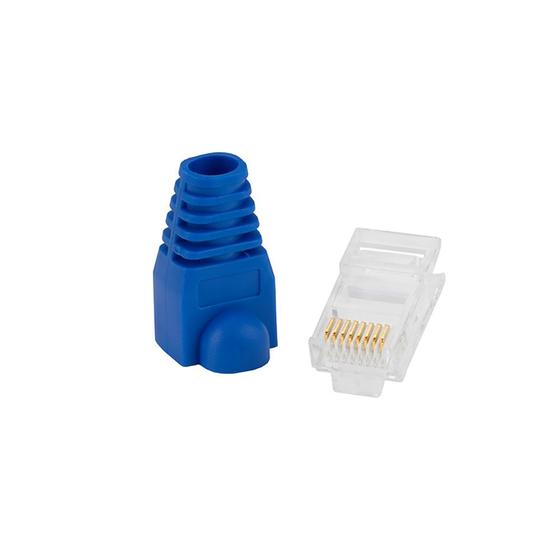 Imagem de Kit 10 Pares Conector RJ45 50u Cat.5e + Capa Azul