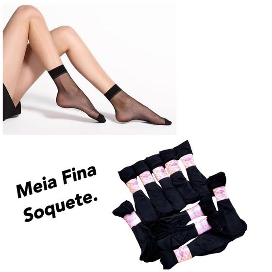 Imagem de Kit 10 Pares Meia Fina Soquete Fio 20 Clássica Elegante Preta