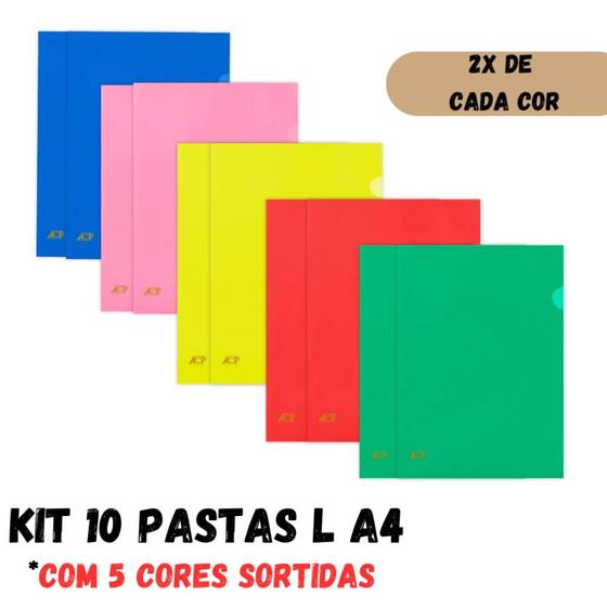 Imagem de Kit 10 pasta L A4 Acp com 5 Cores Sortidas 1134
