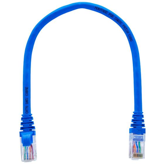 Imagem de Kit 10 Patch Cord CAt6 100% Cobre Azul 20 centímetros para Rack