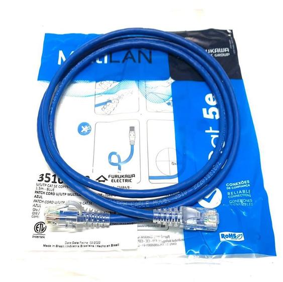 Kit 10 Patch Cord Furukawa Multilan Cat5E 1,50 Mts Azul 35103602