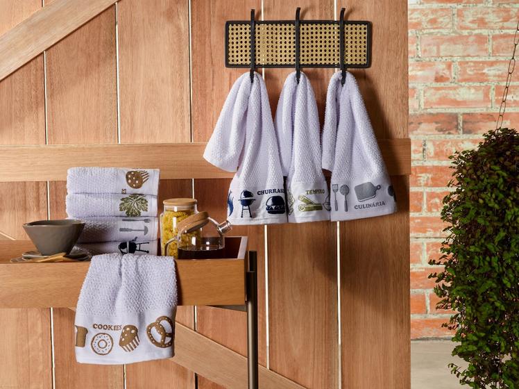 Imagem de Kit 10 Pçs Pano de Copa para Cozinha Felpudo com Barrado Estampado Sortido